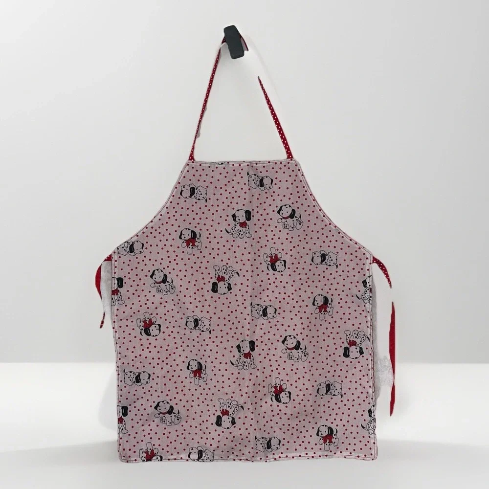 Dalmatian Dogs Reversible Apron Handmade Youth Size Kids Cooking Baking Red OOAK